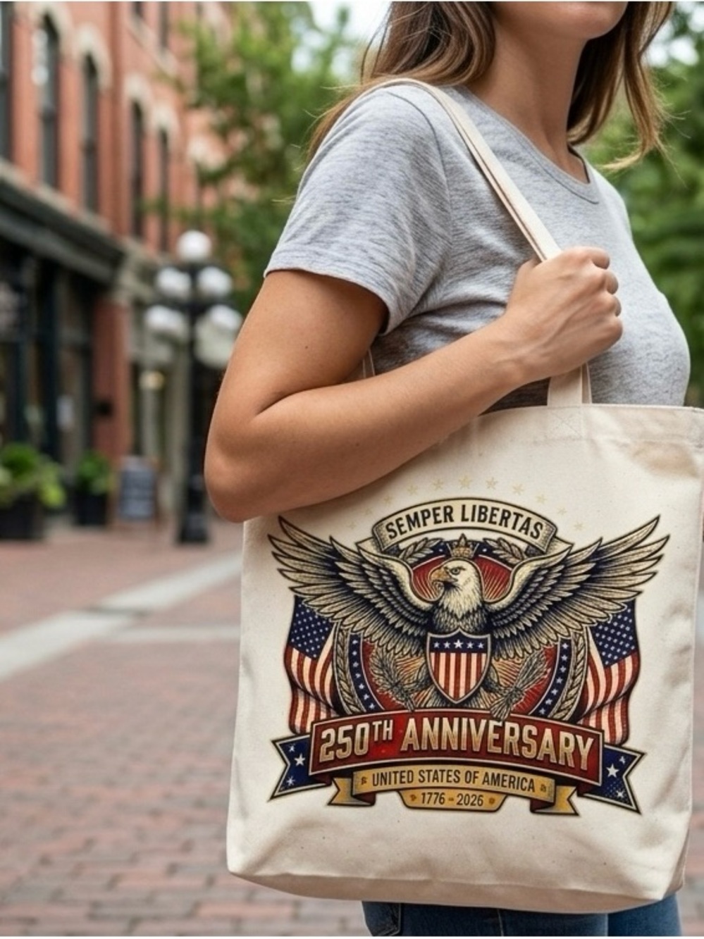 Semper Libertas 250th Anniversary Eagle Tote Bag - Cream